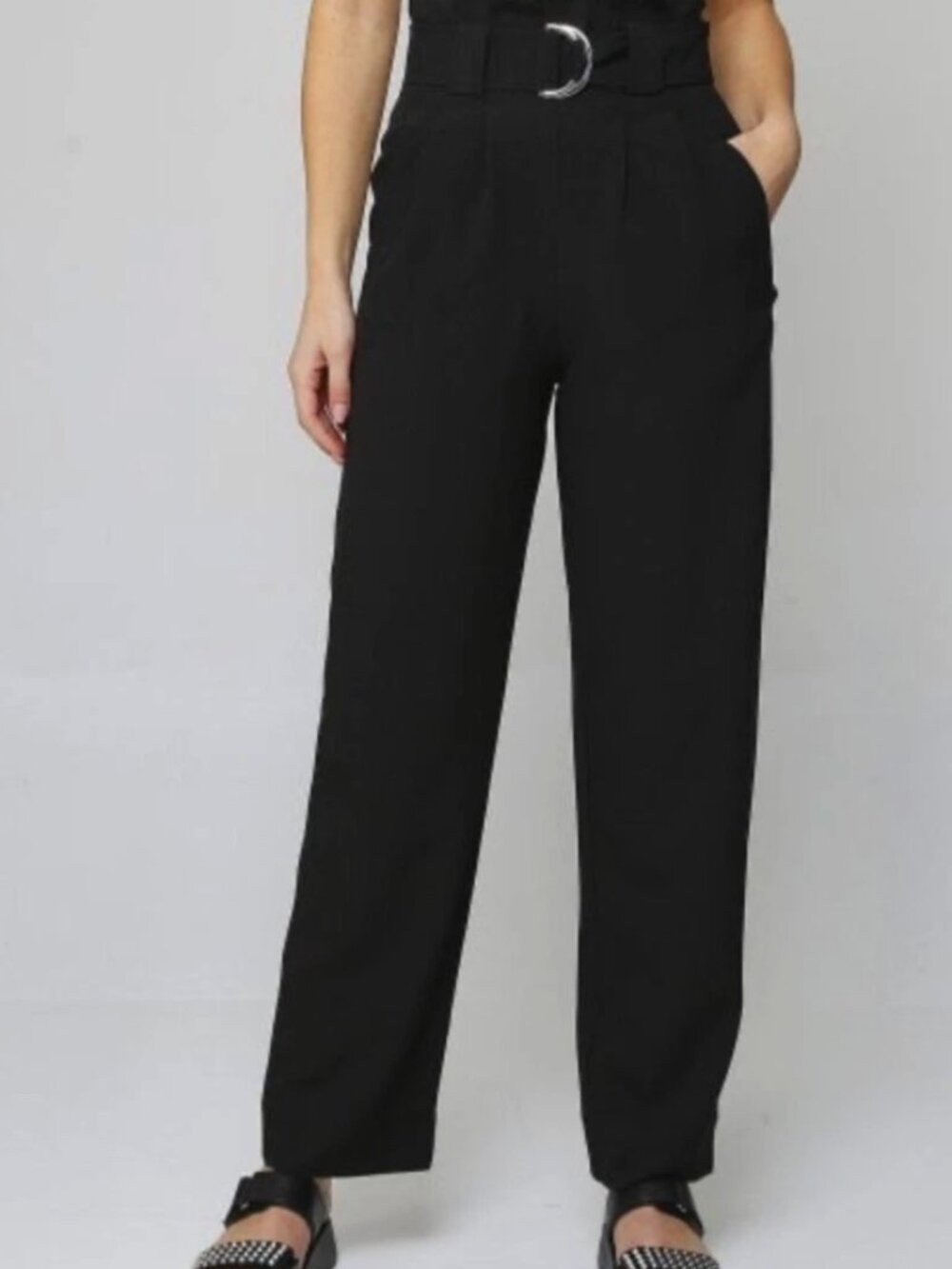 Ganni Heavy Crepe Belted Trouser High Rise Size 40 Black Like New